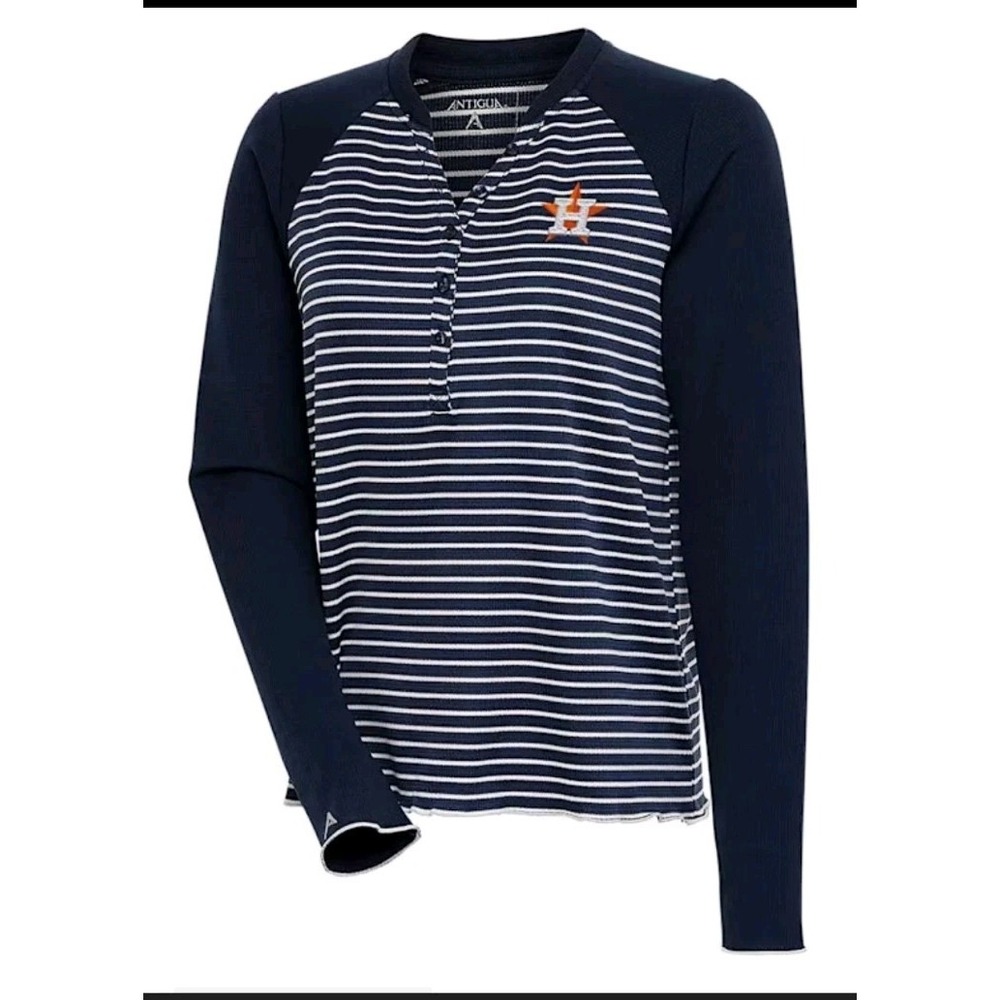 Houston Astros Antigua Navy/White Maverick Henley Long Sleeve T-Shirt XL